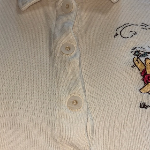 VTG‎ Disney Winnie The Pooh & Piglet Shirt Cream Embroidered Long Sleeve Waffle - Picture 5 of 9